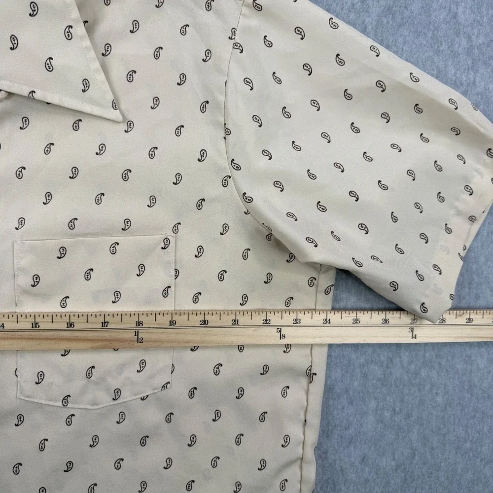 Vintage Arrow Sportswear Shirt Mens Large Beige Paisley 70s Loop Collar‎ Camp